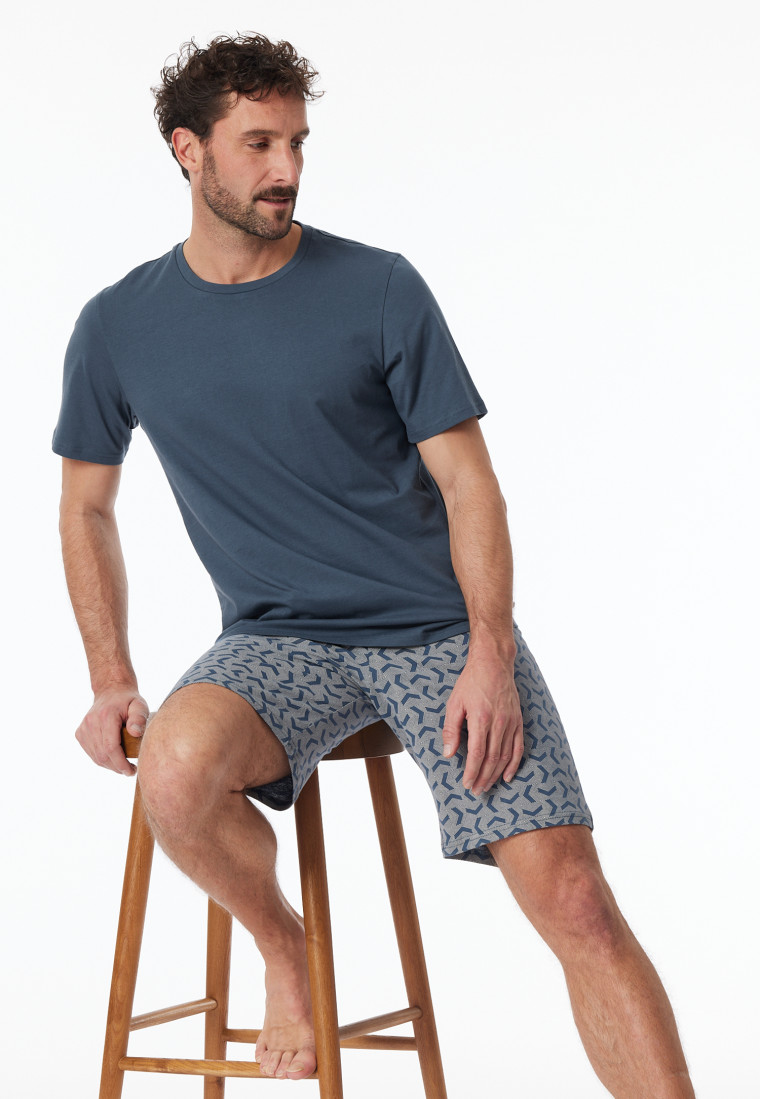 Schlafanzug kurz jeansblau gemustert - Casual Essentials