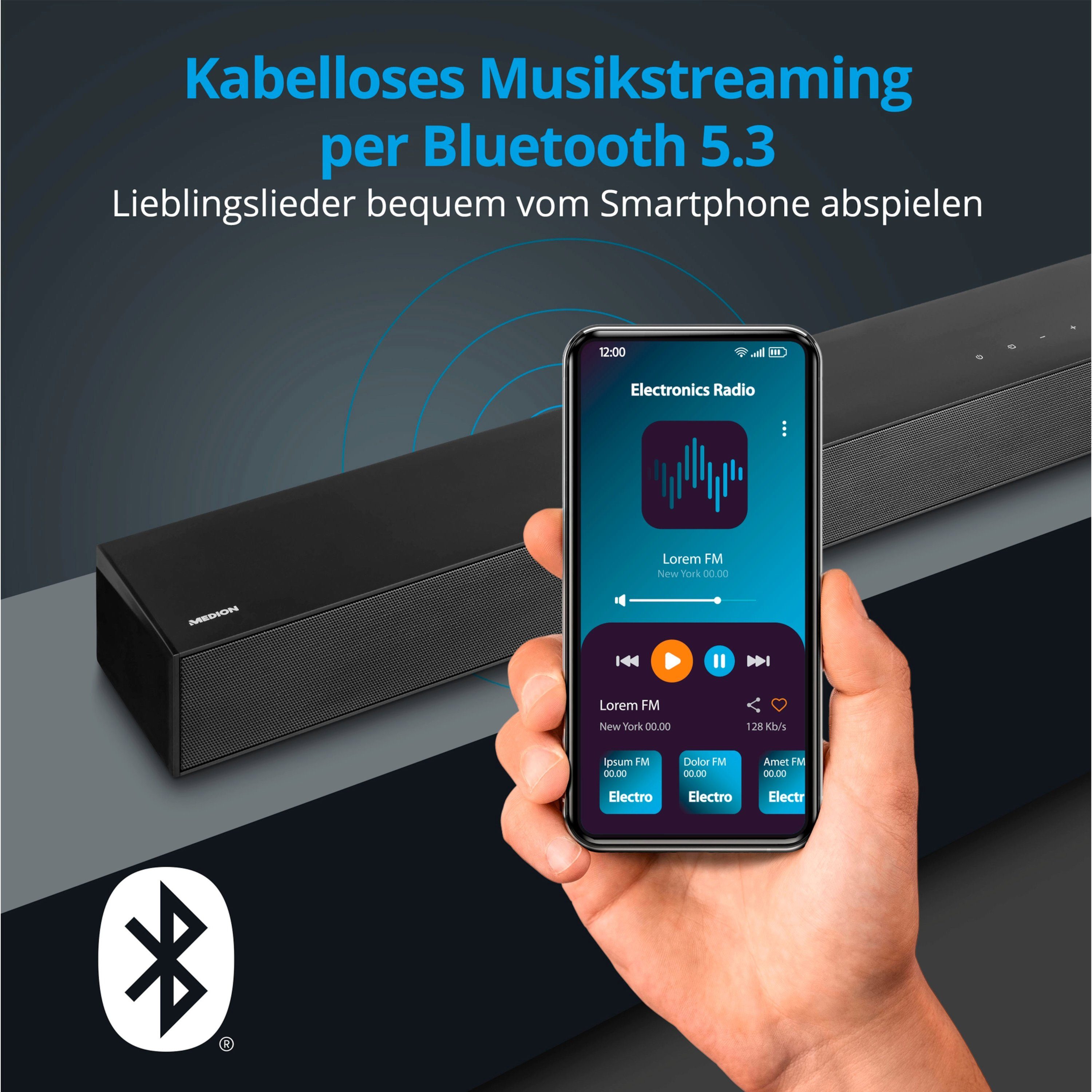 Medion® LIFE® S61022 Dolby Atmos® Soundbar, Bluetooth®, 3x20W + 60 W Subwoofer Soundbar (MD44022)
