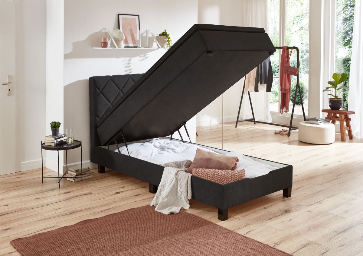Sun Garden Boxspringbett Jeff mit Bettkasten Schwarz 100 x 200 cm