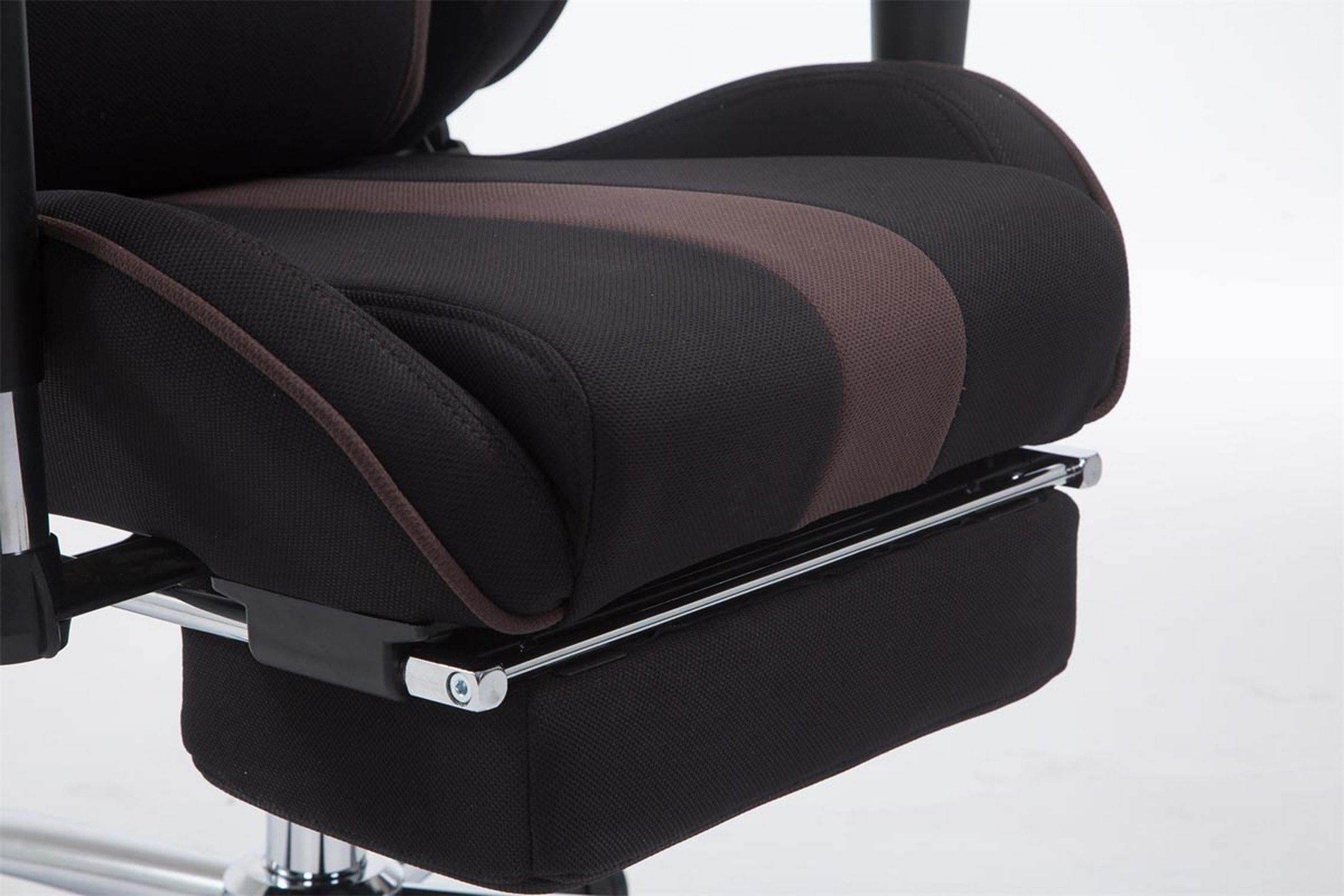 TPFLiving Gaming-Stuhl Limitless-2 mit bequemer Rückenlehne - höhenverstellbar - 360° drehbar (Schreibtischstuhl, Drehstuhl, Gamingstuhl, Racingstuhl, Chefsessel), Gestell: Metall chrom - Sitzfläche: Stoff schwarz/braun