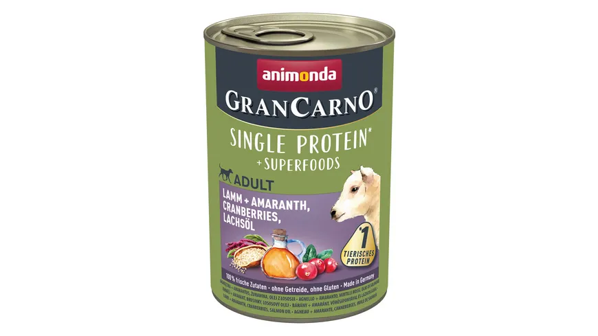 ANIMONDA Hundenassfutter GranCarno Adult Lamm + Amaranth, Cranberries, Lachsöl 400 g