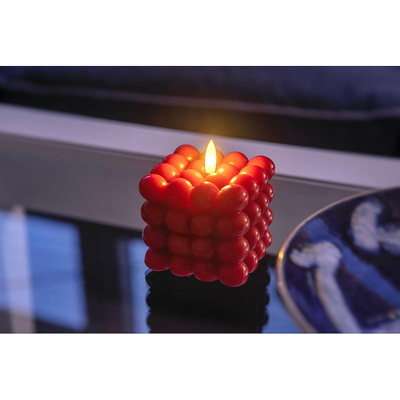 Vie Selected Kube LED-lys 8,5x8,5x7,5 cm m/timer rød