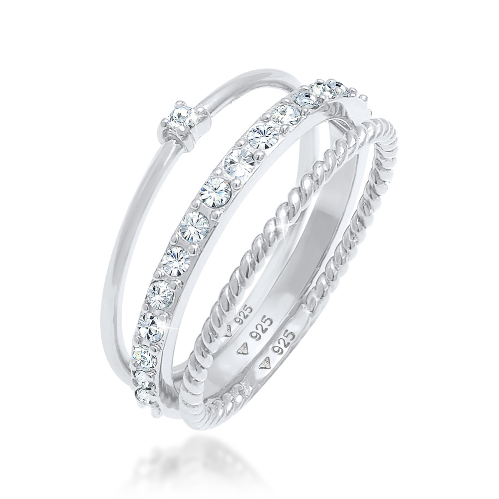 Elli Elli Bague Femmes Pile Élégante Festif Look des Couches avec Cristaux en Argent S Bague