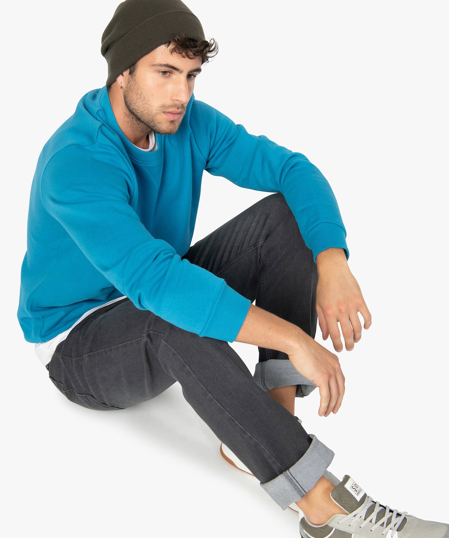 Sweat homme molletonné contenant du coton bio bleu | GEMO