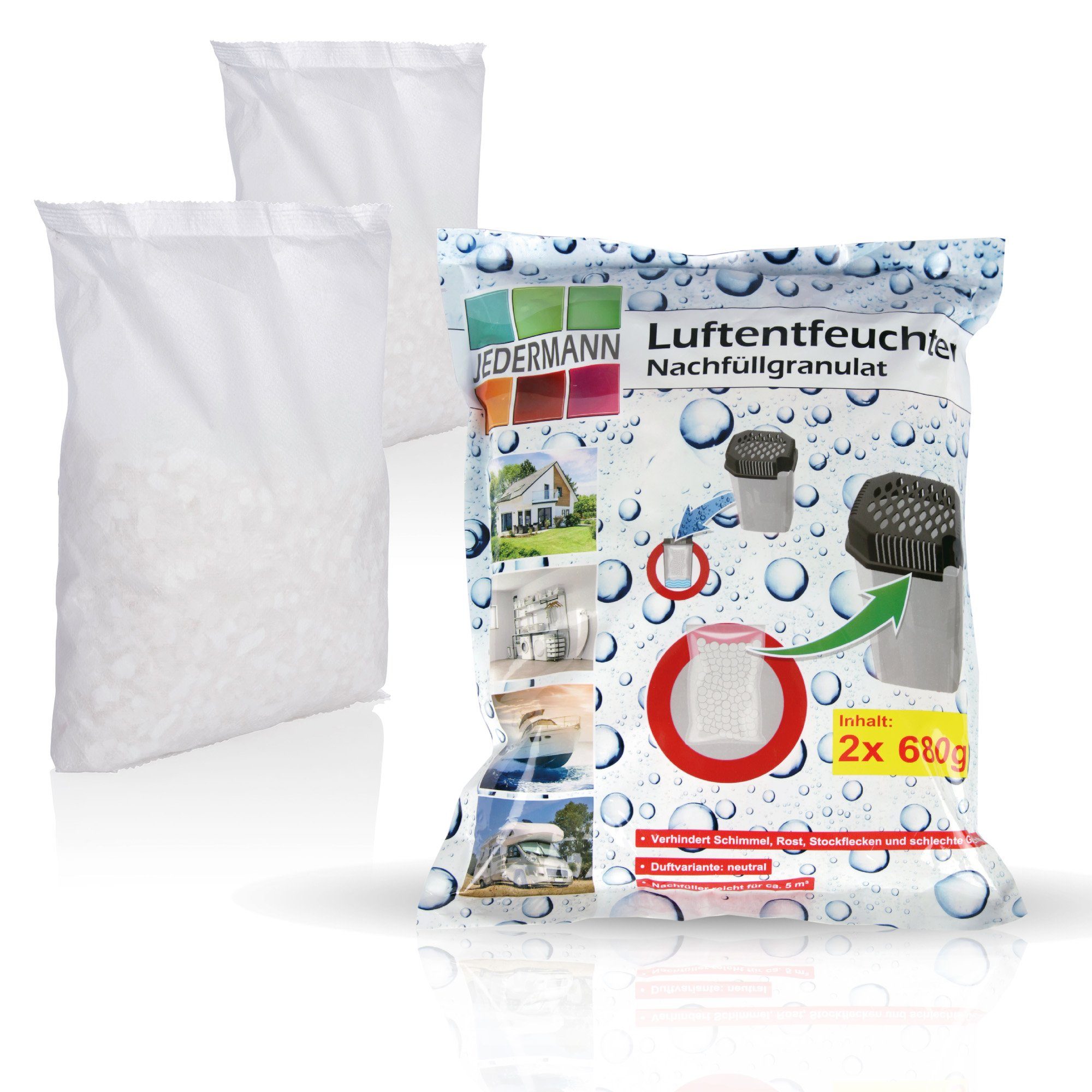 Bestlivings Luftentfeuchter Raumentfeuchter mit Ausgießfunktion, für 55 m³ Räume, Tank 0,50 l, Raumentfeuchter inkl. Granulat - Entfeuchter wiederverwendbar