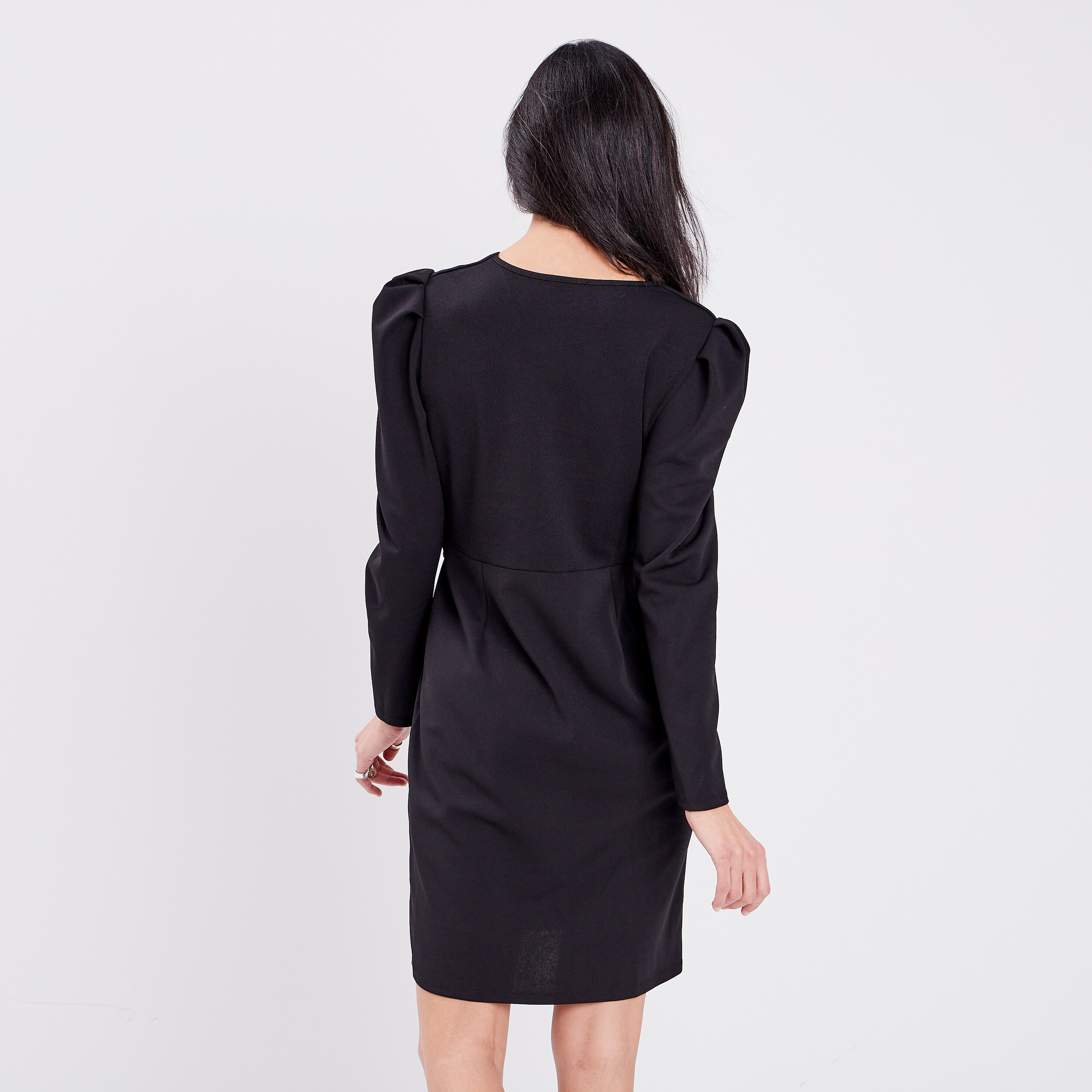 Robe cache-coeur à manches longues noir femme | La Halle