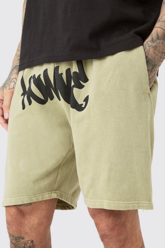 Tall lockere Jersey-Shorts mit Homme Graffiti-Print