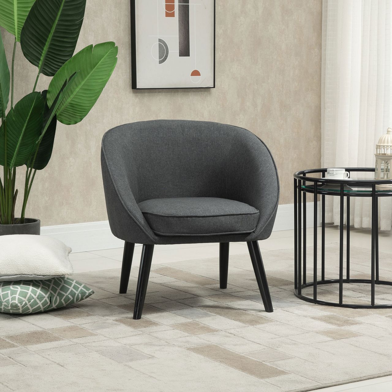 HOMCOM Esszimmerstuhl Wohnzimmerstuhl Bürostuhl Polsterstuhl modern Polyester Holz Grau 71 x 65 x 75 cm