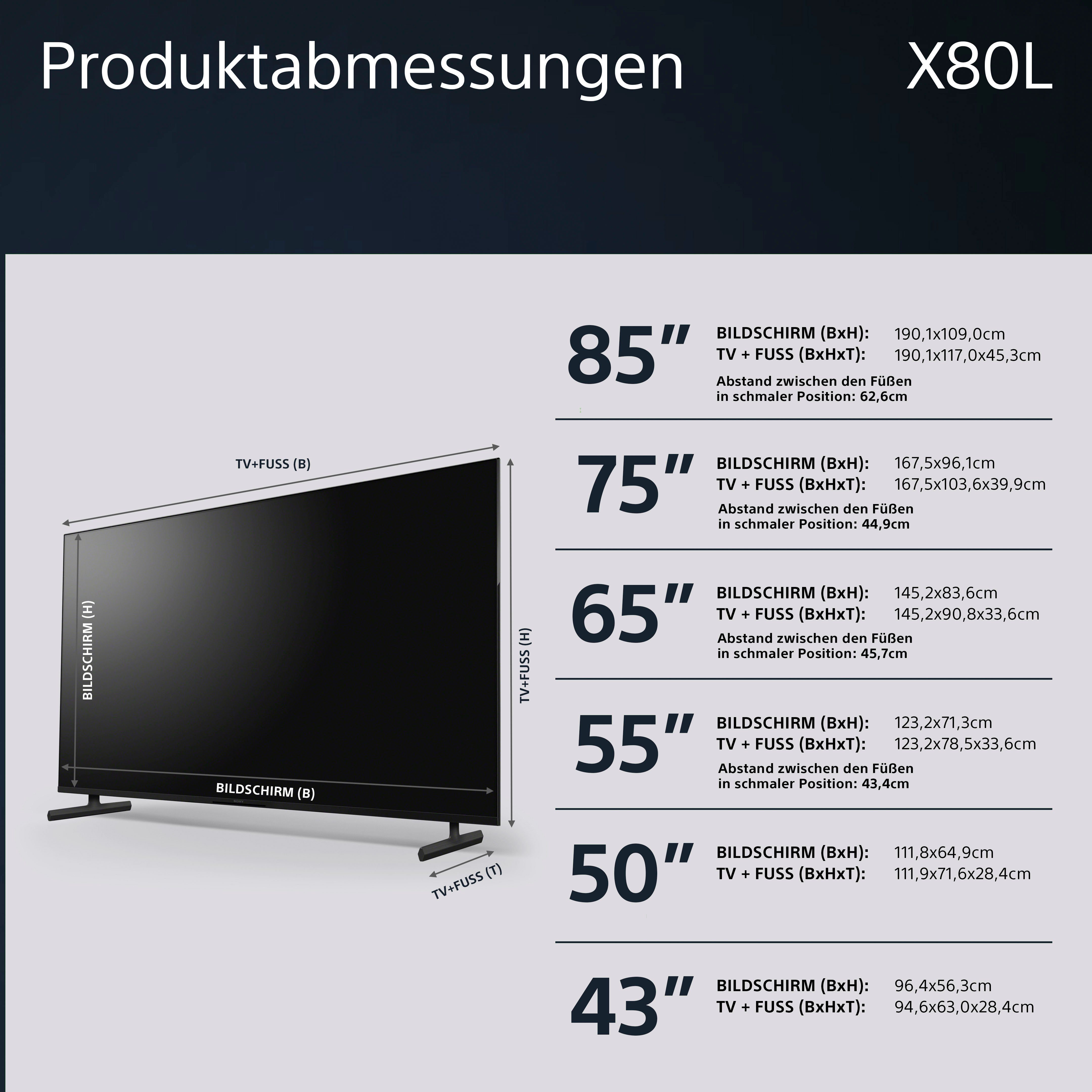 Sony KD-85X80L LED-Fernseher (215 cm/85 Zoll, 4K Ultra HD, Google TV, Smart-TV, HDR, X1-Prozessor, BRAVIA CORE, Triluminos Pro, HDMI 2.1, Gaming-Menü)