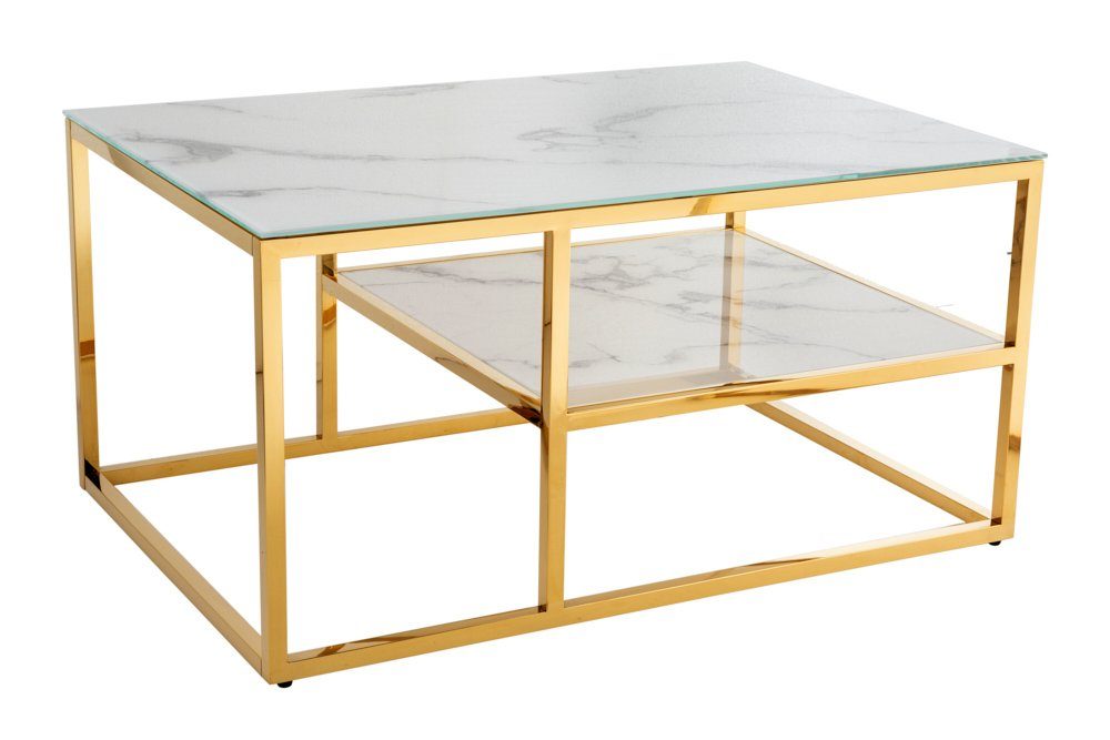 riess-ambiente Couchtisch BOUTIQUE 90cm weiß / gold (Einzelartikel, 1-St), Wohnzimmer · Kristallglas · Metall · eckig · Marmor-Dekor · Barock