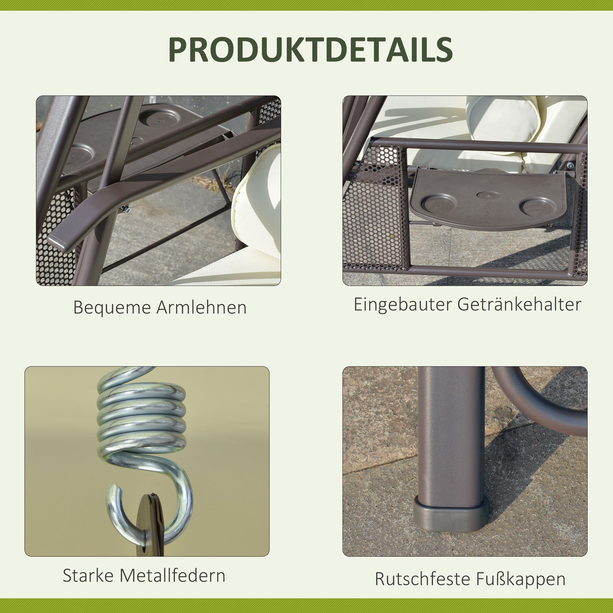 Outsunny Hollywoodschaukel Hollywoodschaukel, 3-Sitzer, Set, 1 tlg., 1 x Hollywoodschaukel, inkl. Sonnendach