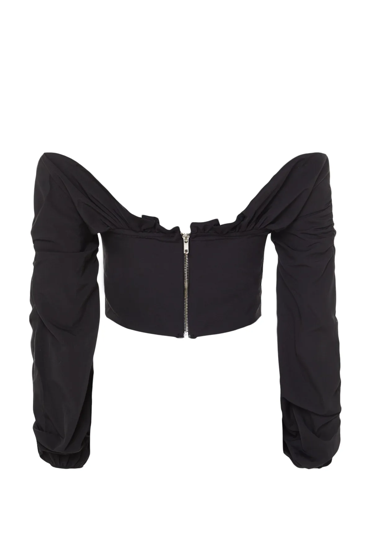 Trendyol Collection  Schwarze, kurz geschnittene, gefütterte Popeline-Bluse TPRSS23BZ00014