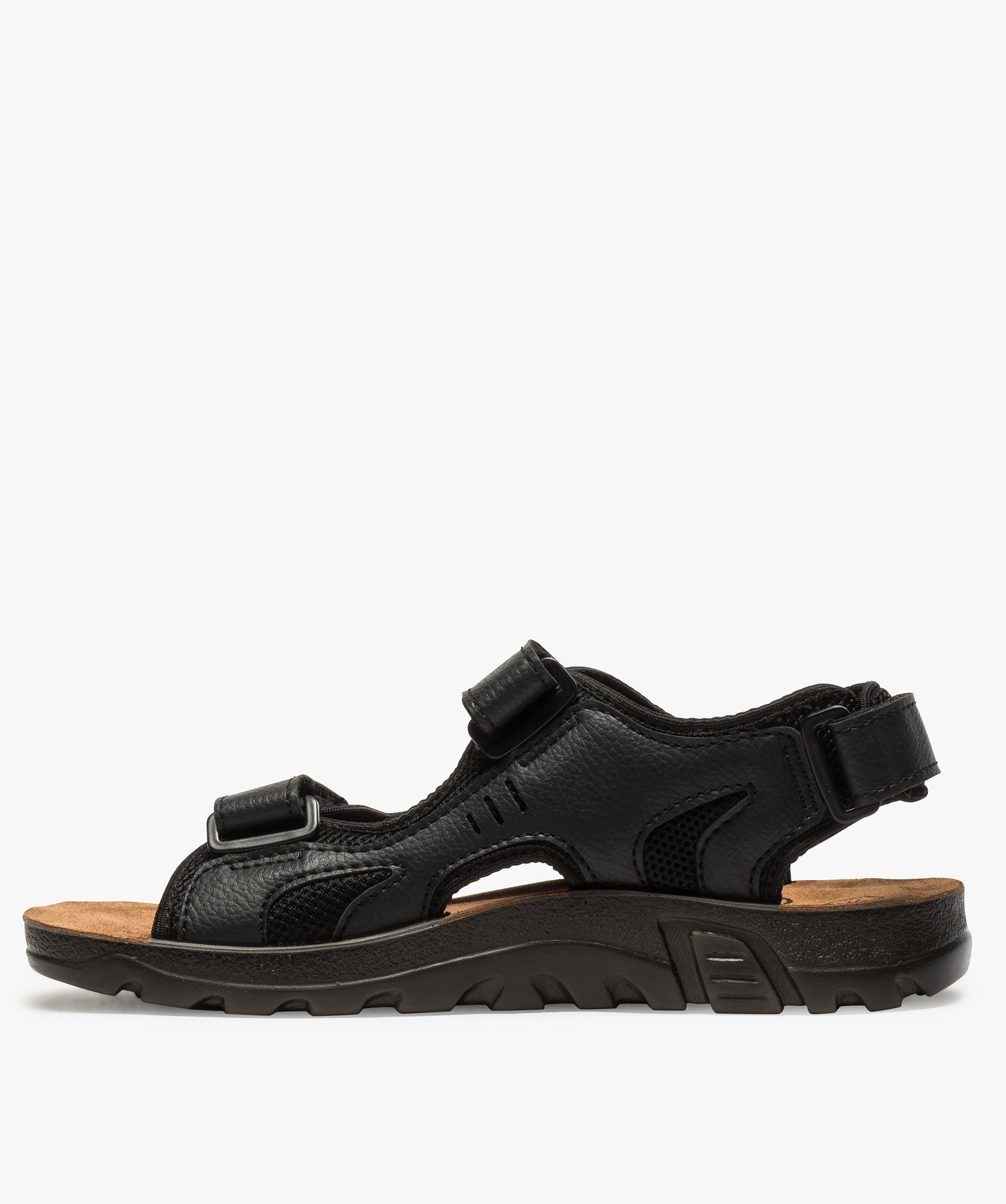 Sandales homme fermeture trois brides à scratch noir | GEMO