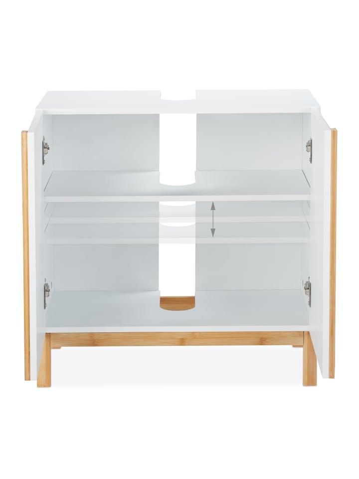relaxdays Waschbeckenunterschrank in Weiß/Natur - (B)60 x (H)60,5 x (T)30,5 cm günstig kaufen onesize