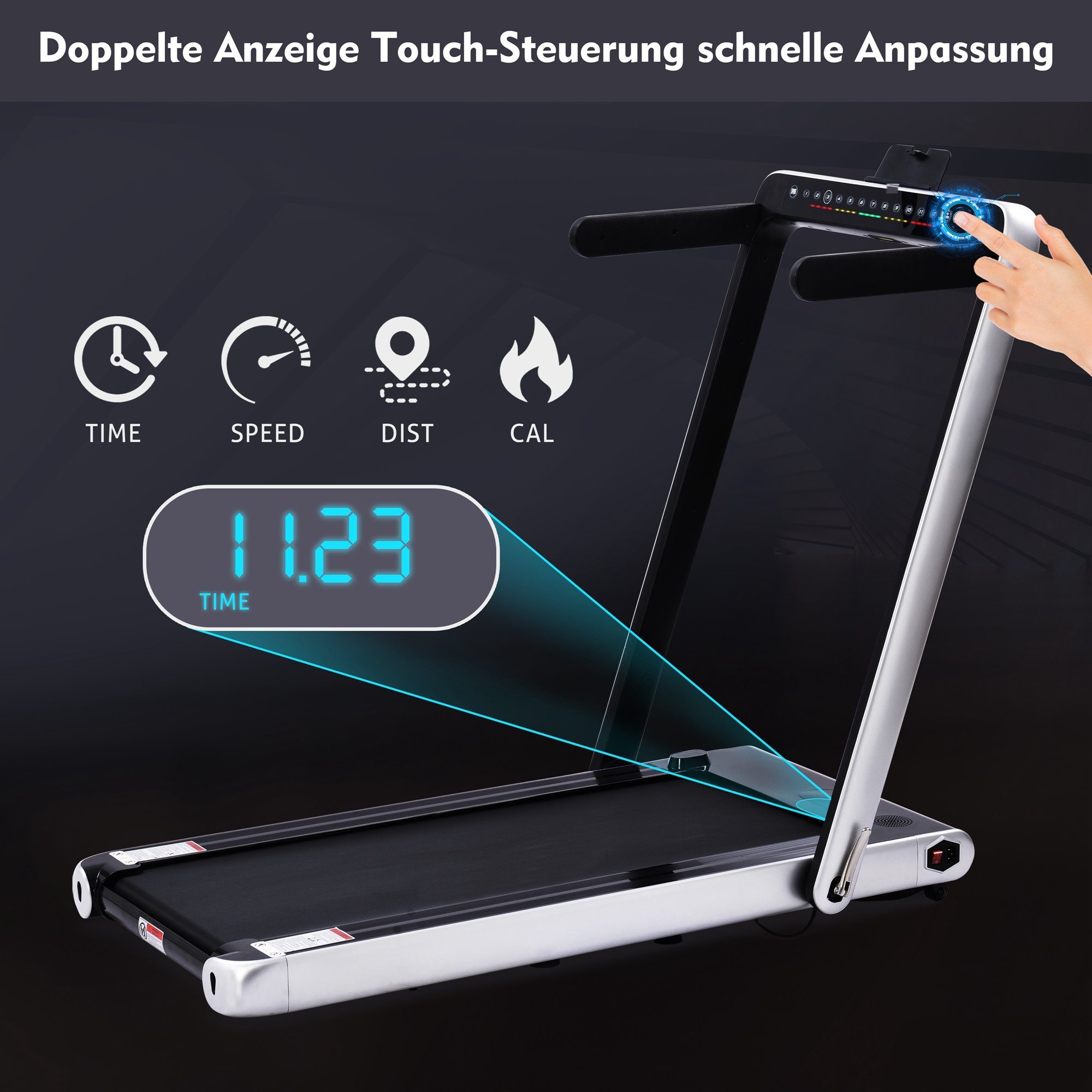 Merax Laufband 2-in-1 klappbar elektrisch, elektro-Laufband, mit 2,25 PS Motor inkl. Fernbedienung/Touchscreen, Bluetooth