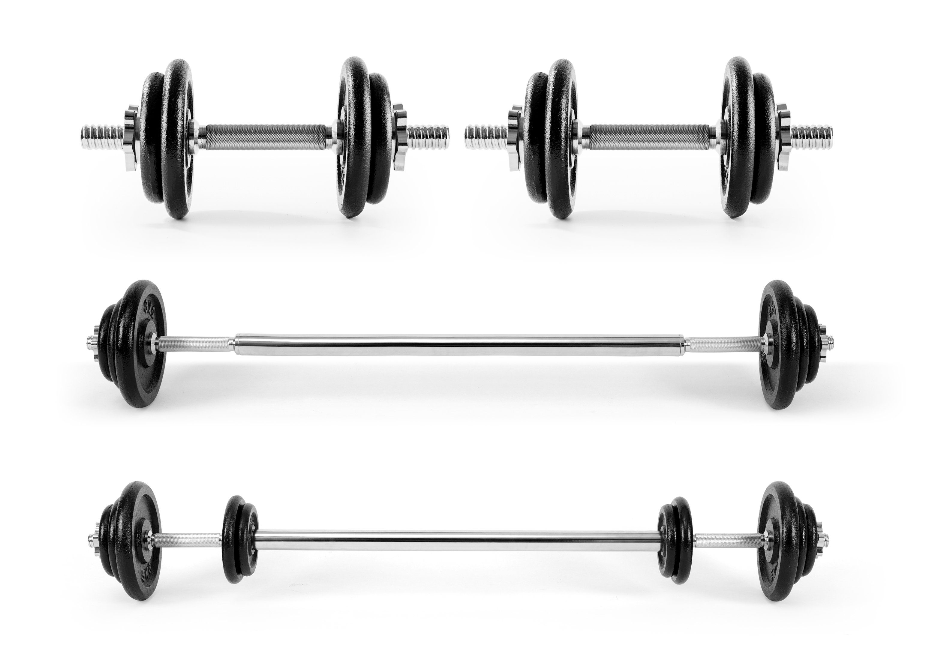 Zoomyo Hantel-Set Kurzhantel/Langhantel-Set 30 kg, 18-tlg. Hantelset, (Set), Hantelscheiben-Aufnahme 25 mm