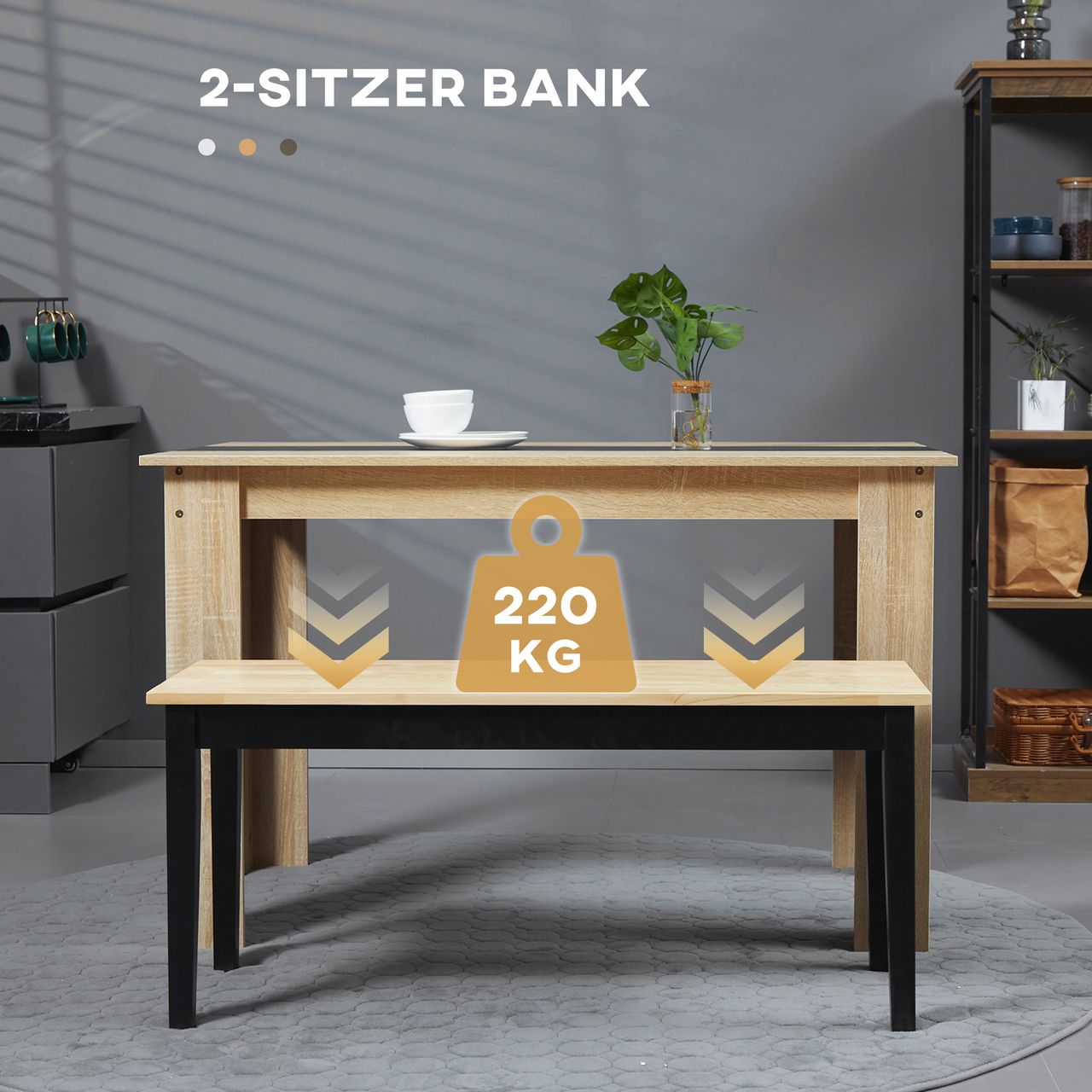 HOMCOM Sitzbank 2-Sitzer Essbank Holzbank, Küchenbank bis 220 kg belastbar