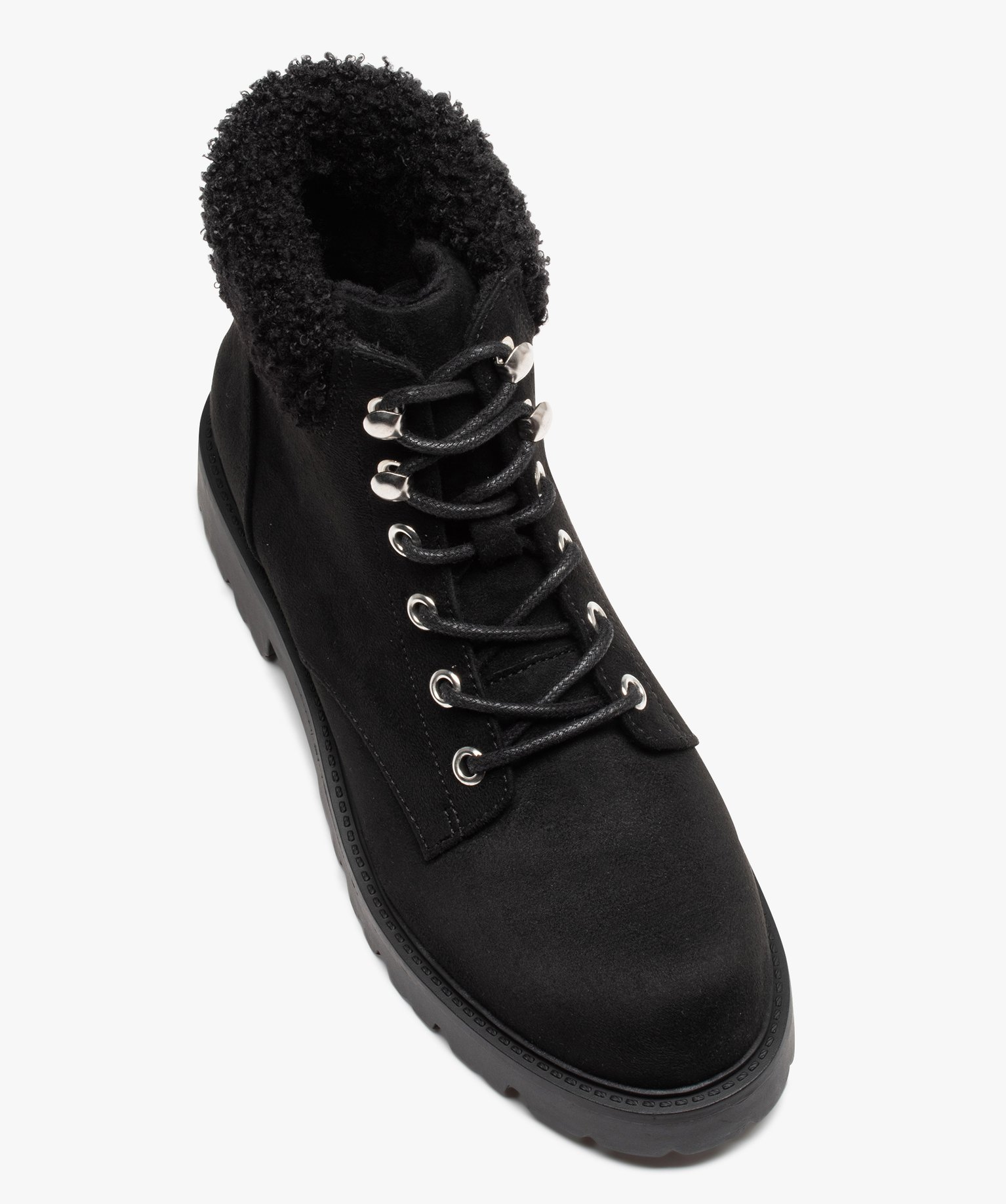 Boots femme unies en suédine à col fourré noir | GEMO