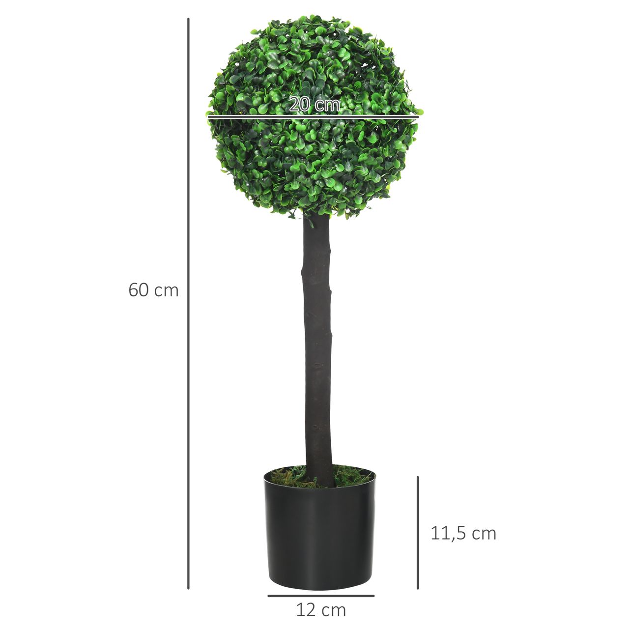 HOMCOM Künstliche Pflanzen, 2er-Set UV-beständige Zimmerpflanze, 60 cm Buchsbaum
