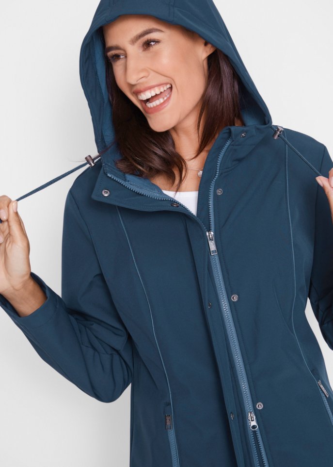 Softshell-Parka mit kontrastfarbenen Nähten, Innenfutter