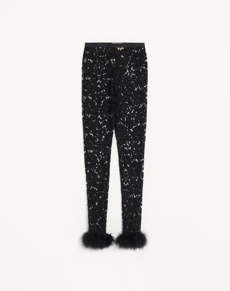 Leggings de renda com penas