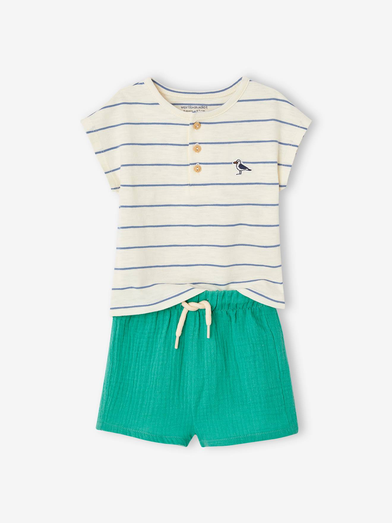 Vertbaudet Baby-Set: T-Shirt & Shorts - mokka