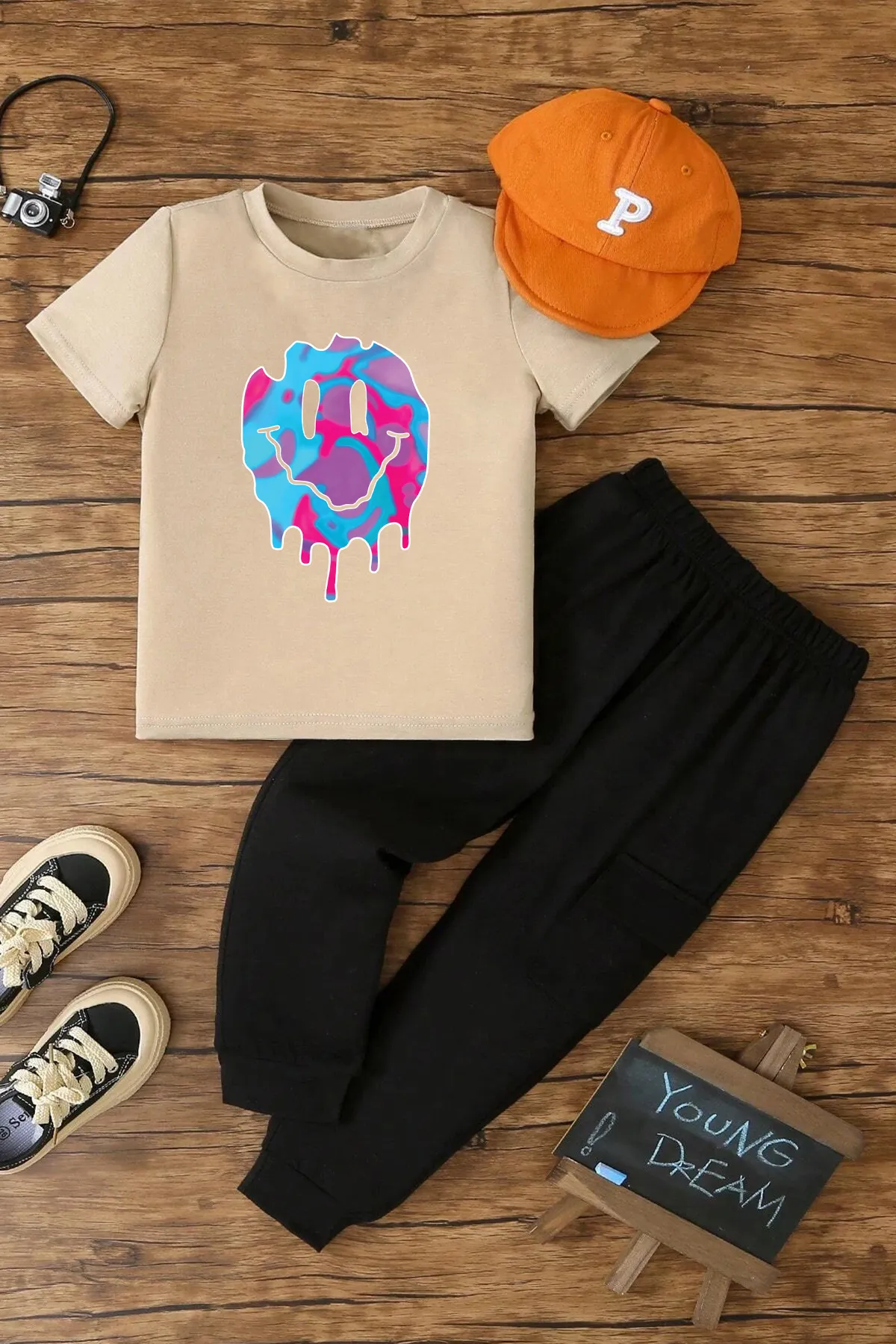 uyguntarz  Smiley-Emoji-Top für Kinder – Top-Trainingsanzug-Set