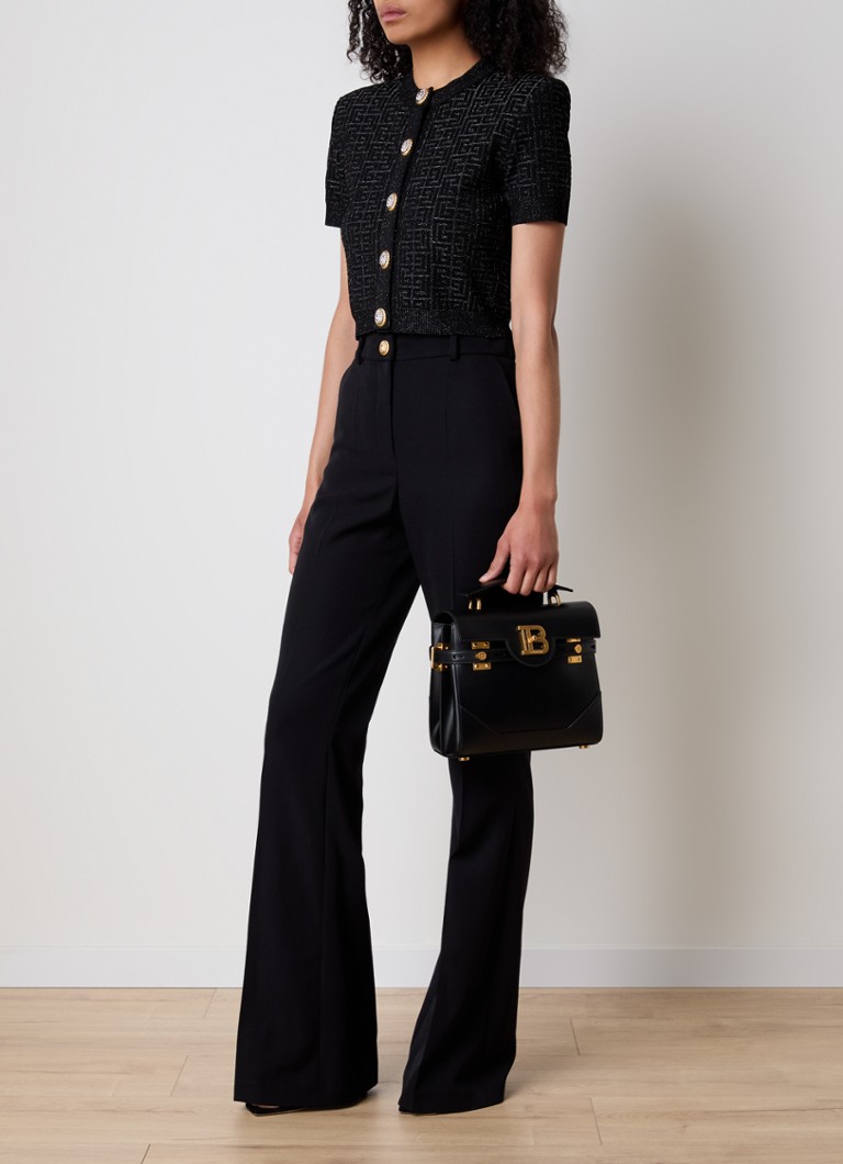 Cardigã Balmain de tricô grosso com estampa do logotipo e botões decorativos.