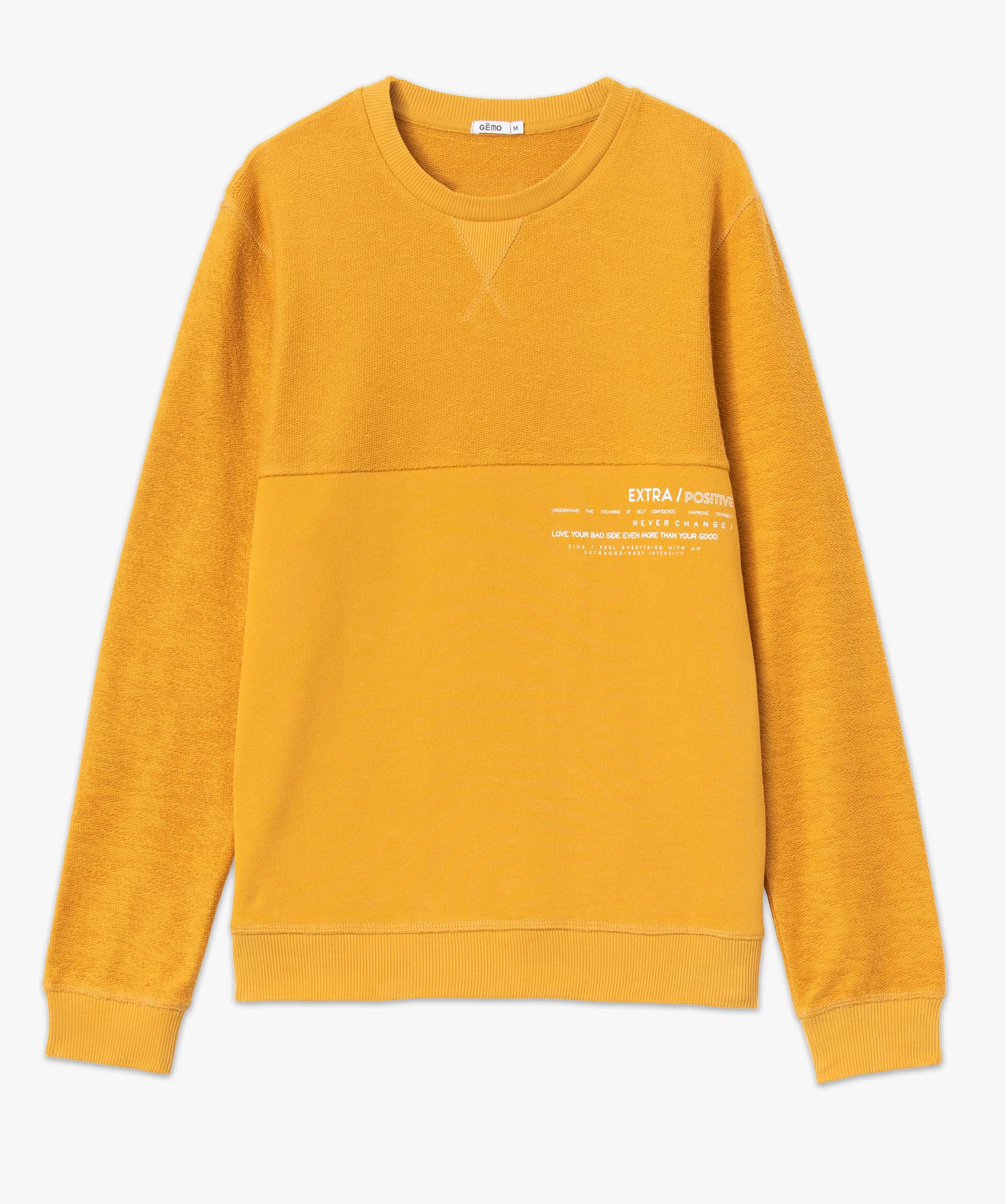 Sweat homme bi-matières avec inscription jaune | GEMO