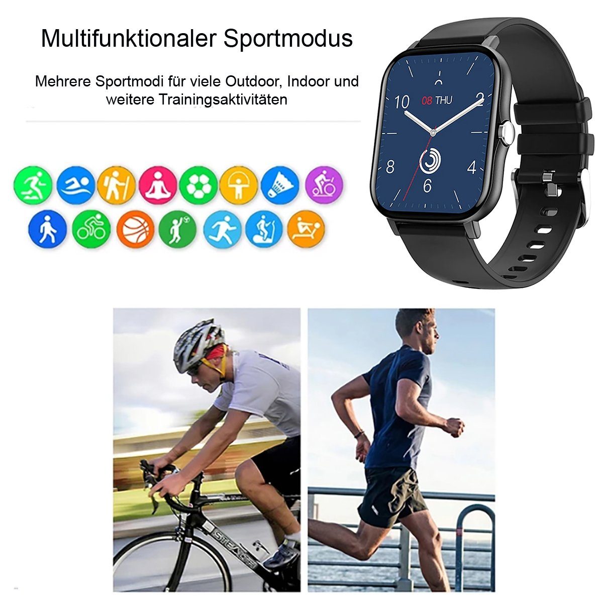 TPFNet SW04 mit Silikon Armband - individuelles Display Smartwatch (Android), Armbanduhr mit Musiksteuerung, Herzfrequenz, Schrittzähler, Kalorien, Social Media etc., Gold