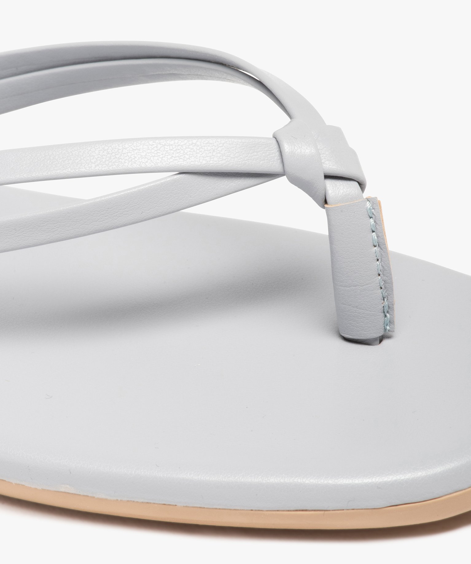Tongs femme à talon plat unies et fines brides nouées bleu | GEMO