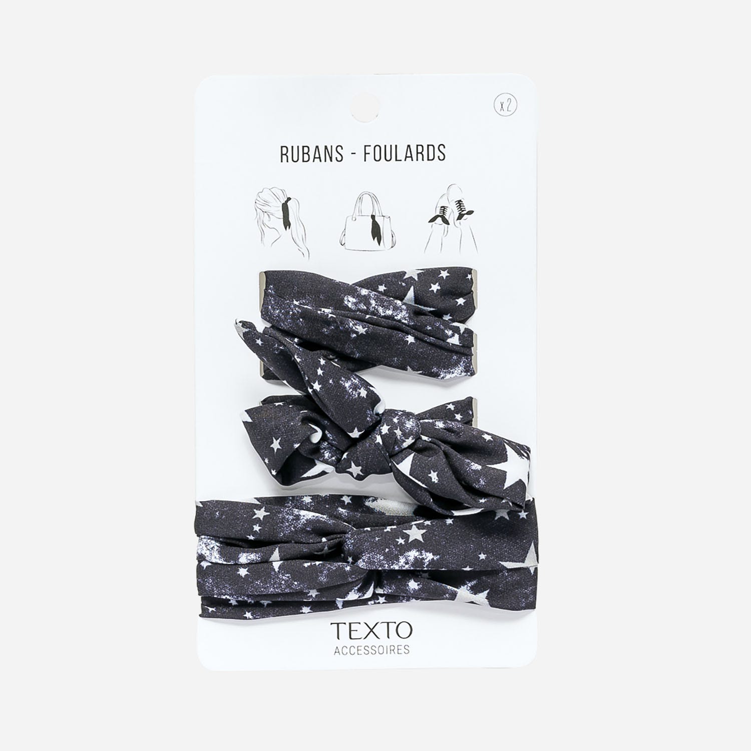 Rubans-foulard noir imprimé étoiles