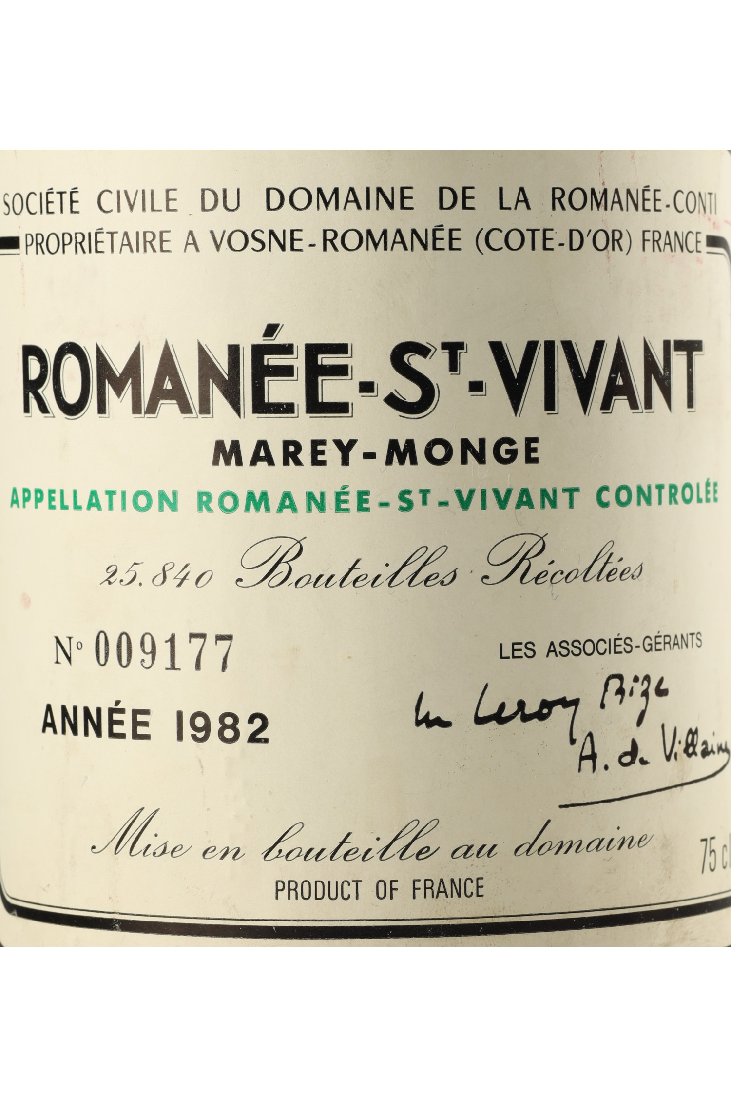 Domaine De La Romanee Conti Marey Monge 1982, Romanée Saint Vivant