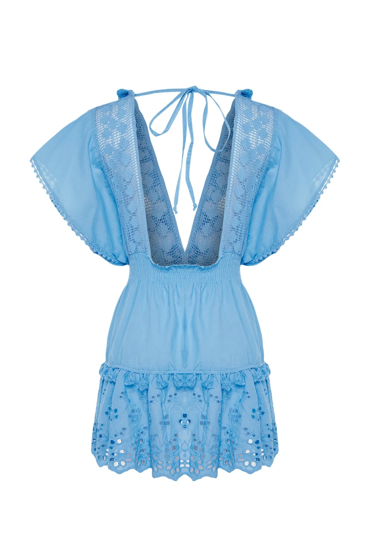 Trendyol Collection  Blaues Mini-Strandkleid aus 100 % Baumwolle mit gewebter Stickerei TBESS21EL1248