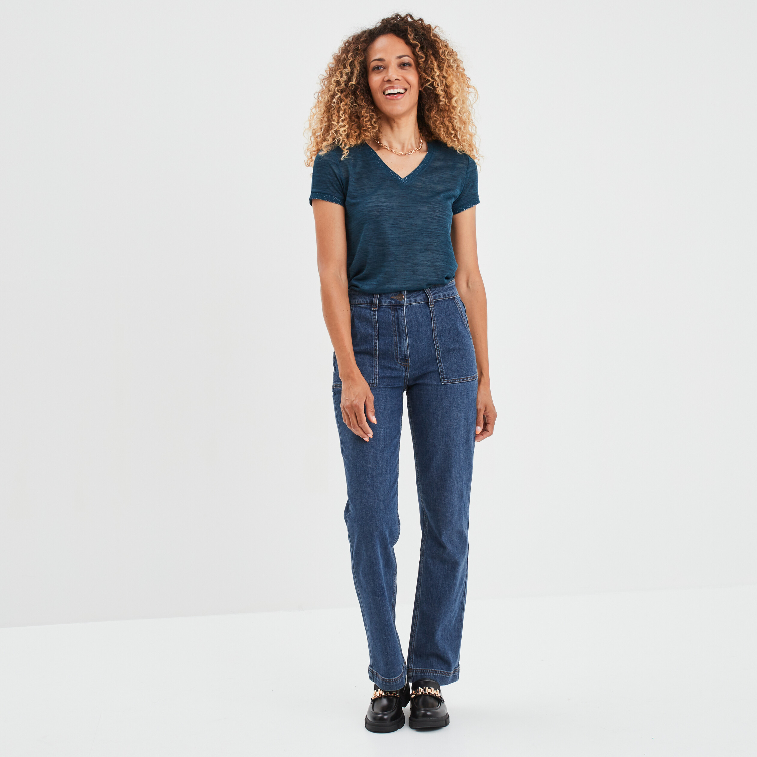 T-shirt bandes métallisées Liberto bleu canard femme | La Halle