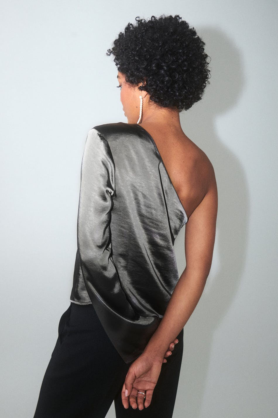 One shoulder satin blouse