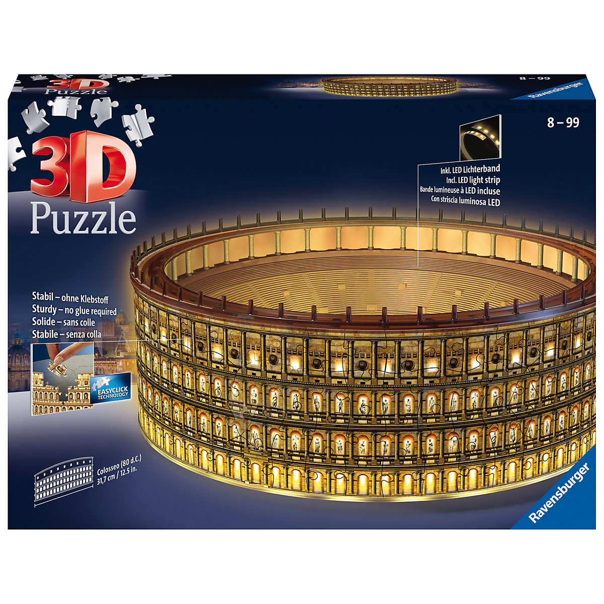 Ravensburger 3D Puzzle Kolosseum in Rom bei Nacht 11148 - leuchtet im Dunkeln, 216 Teile