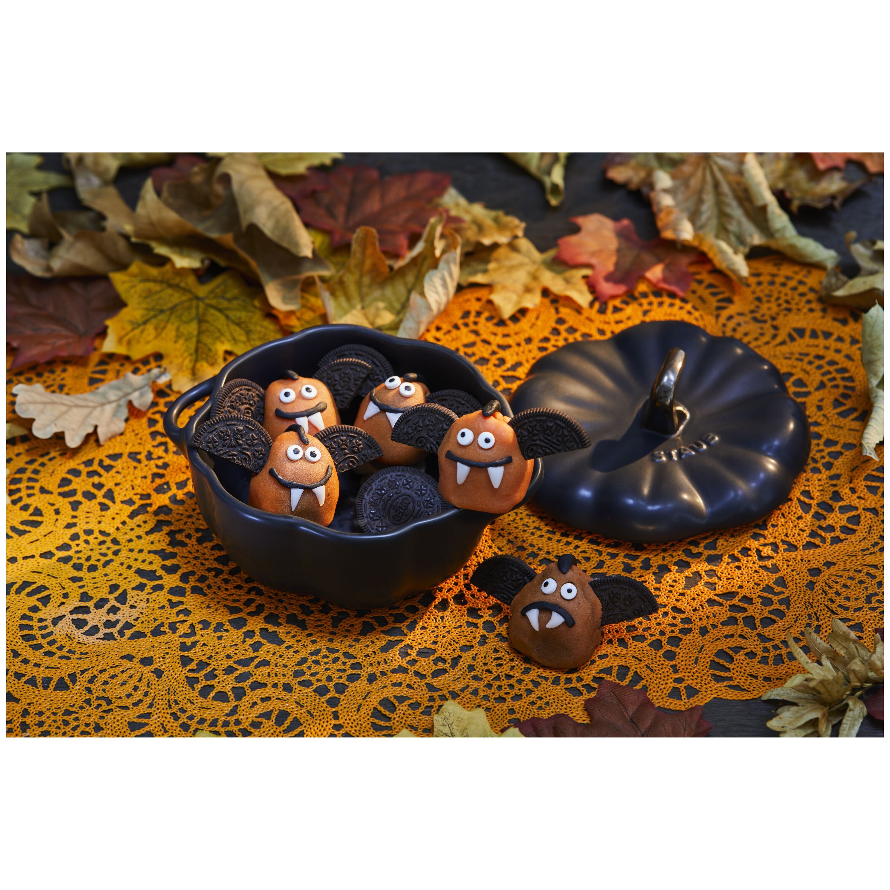 Cocotte 12 cm, Kürbis, Schwarz, Keramik
