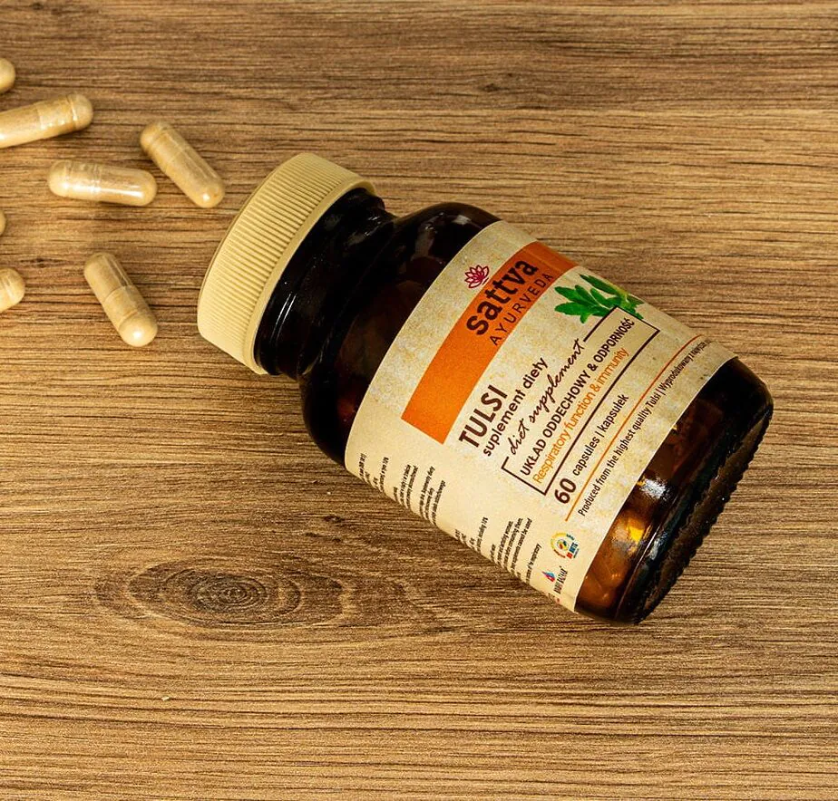 Cápsulas de extrato de Tulsi da Sattva Ayurveda