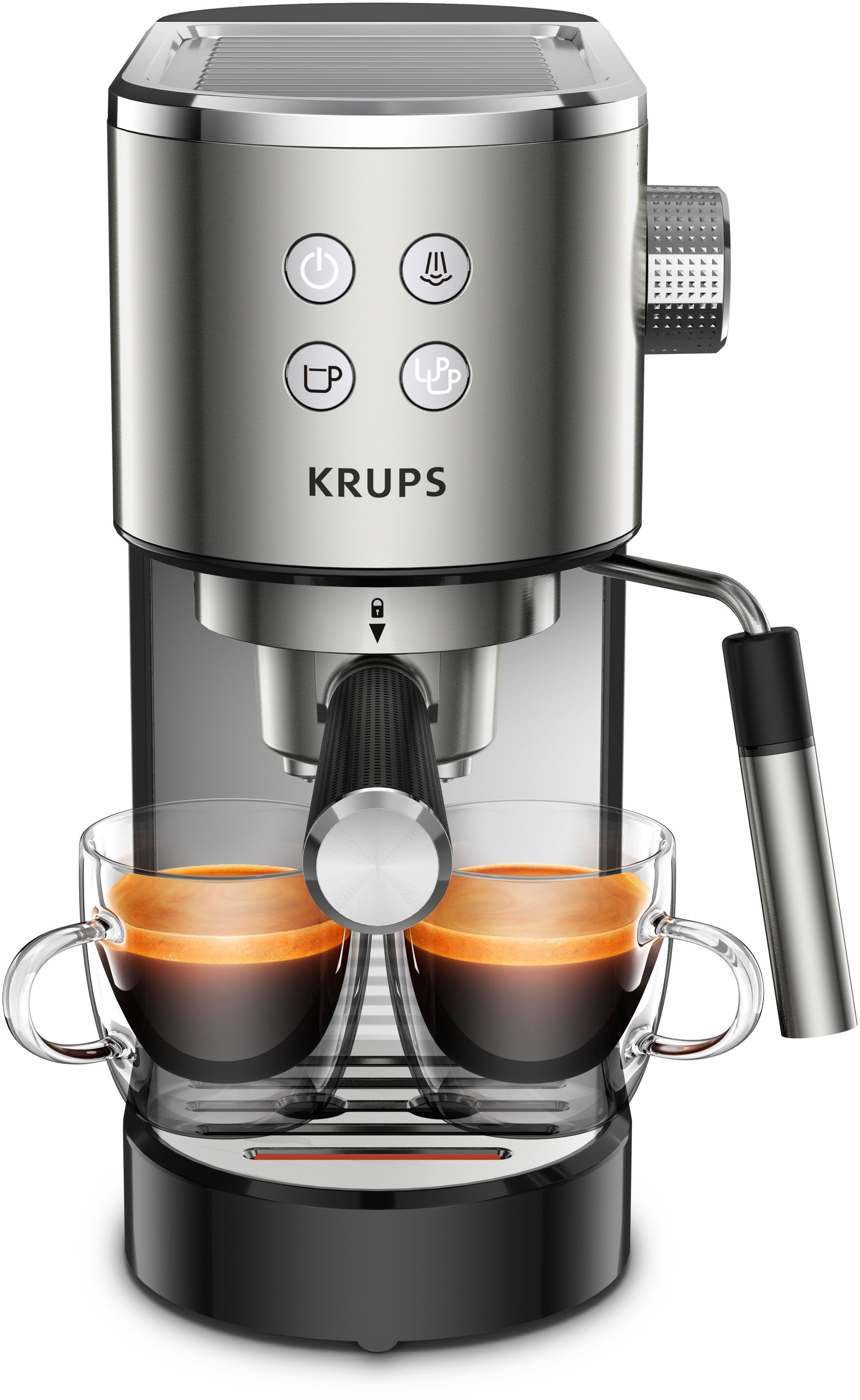 Krups Siebträgermaschine XP442C Virtuoso, integrierter Tassenwärmer, automatische Abschaltung, 2-Tassen Funktion