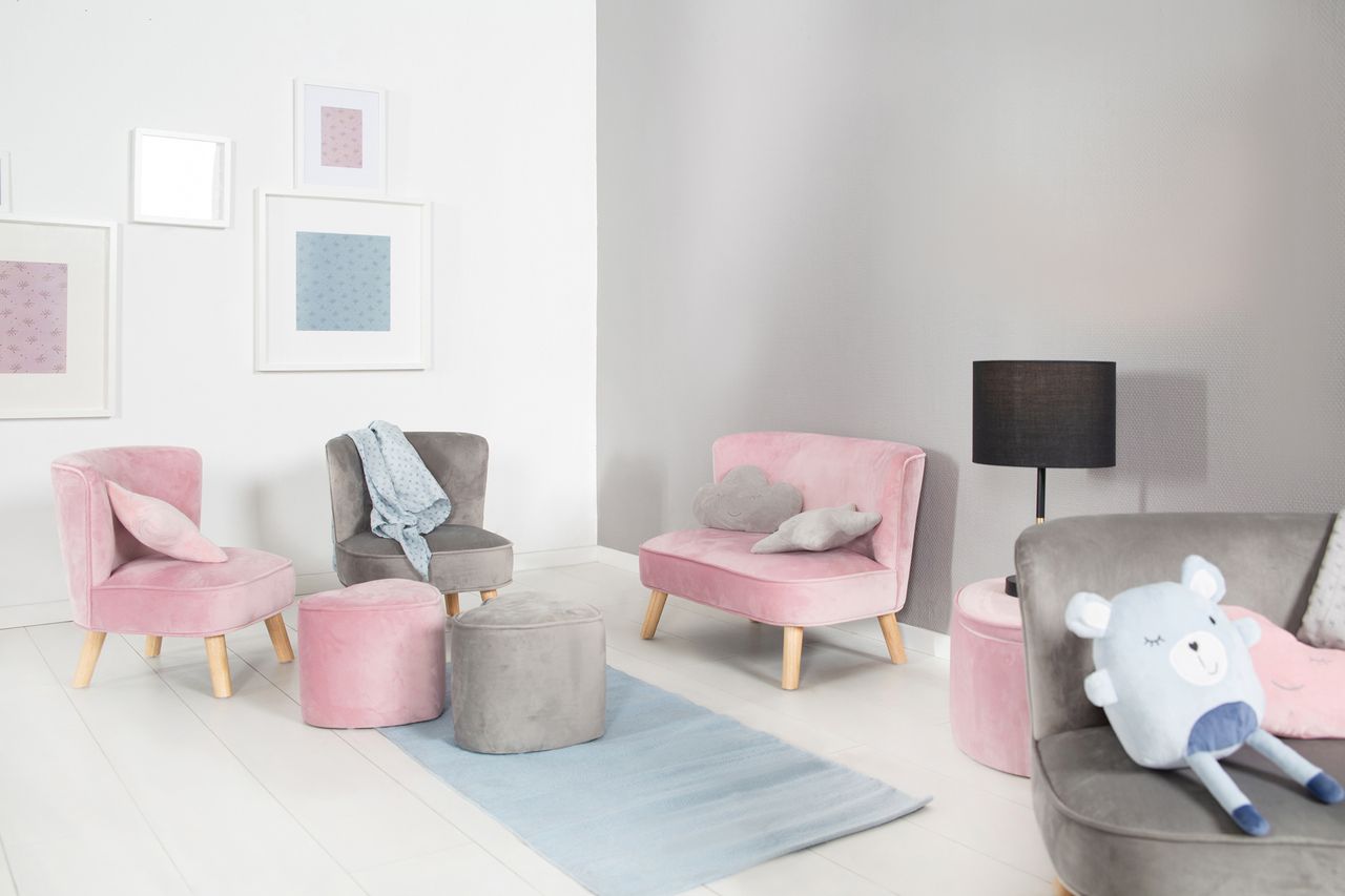 Roba Kindersofa „Lil Sofa“, bequeme Kindercouch mit stabilen Holzfüßen und Samtstoff in Mauve