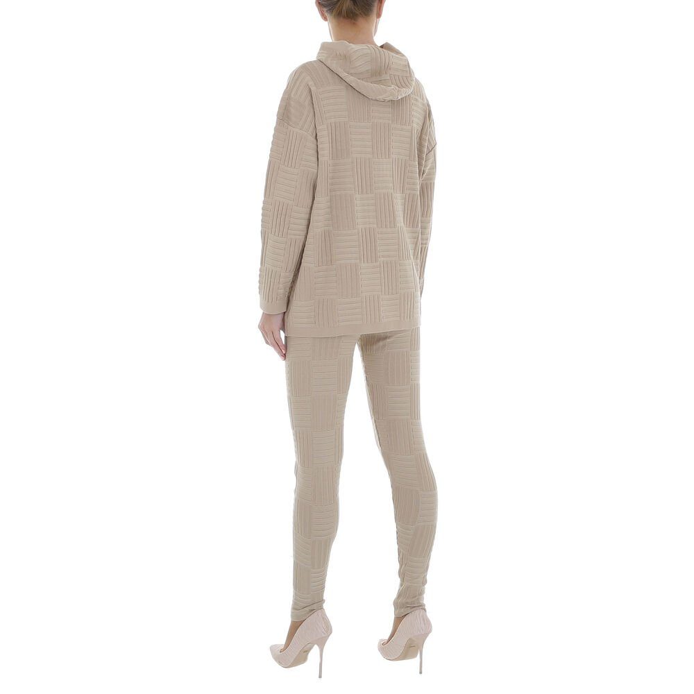 Ital-Design Freizeitanzug Damen Freizeit, Kapuze Stretch Zweiteiler in Beige