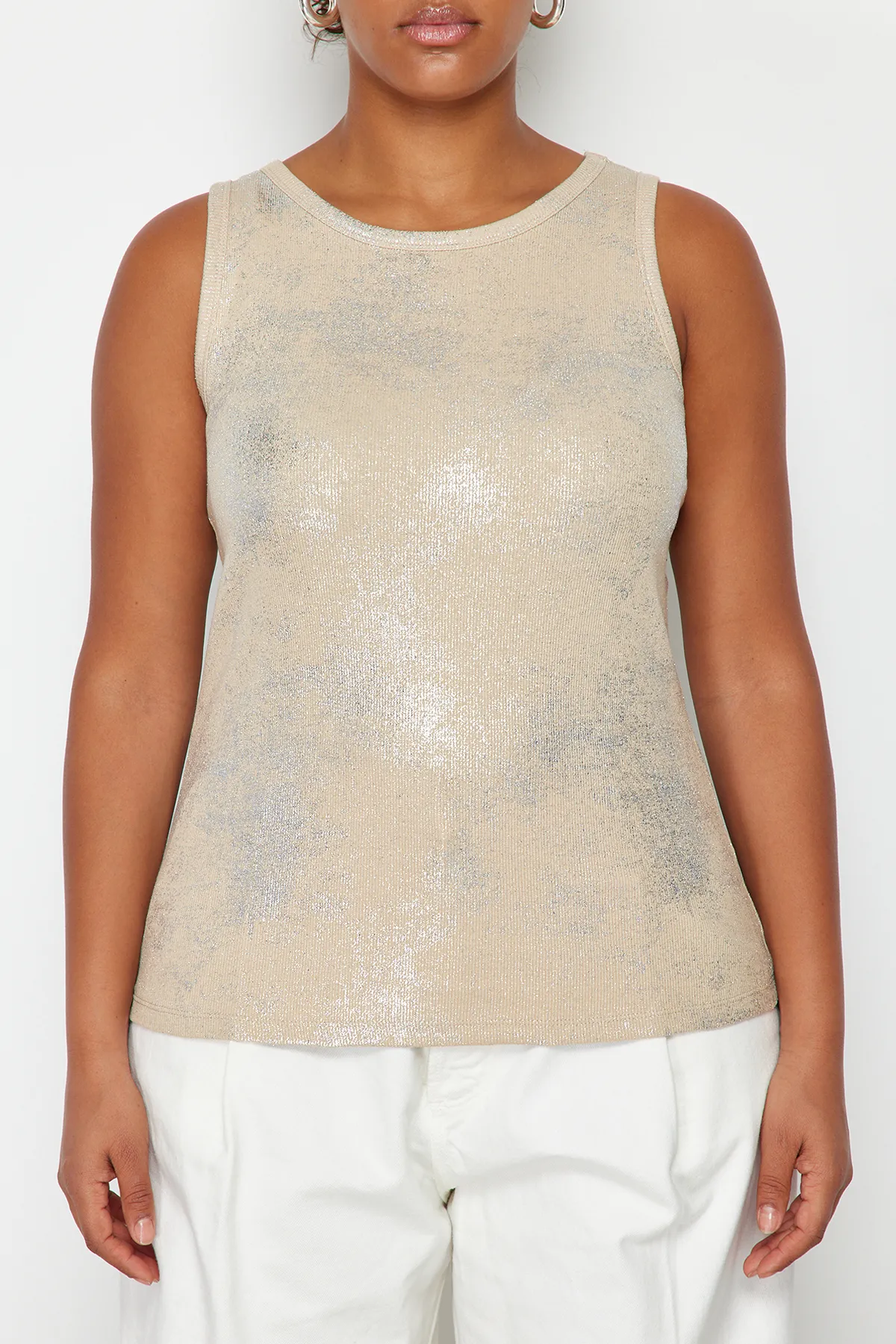 Trendyol Curve  Gestricktes Tanktop mit Nerzfoliendruck TBBSS24CV00000