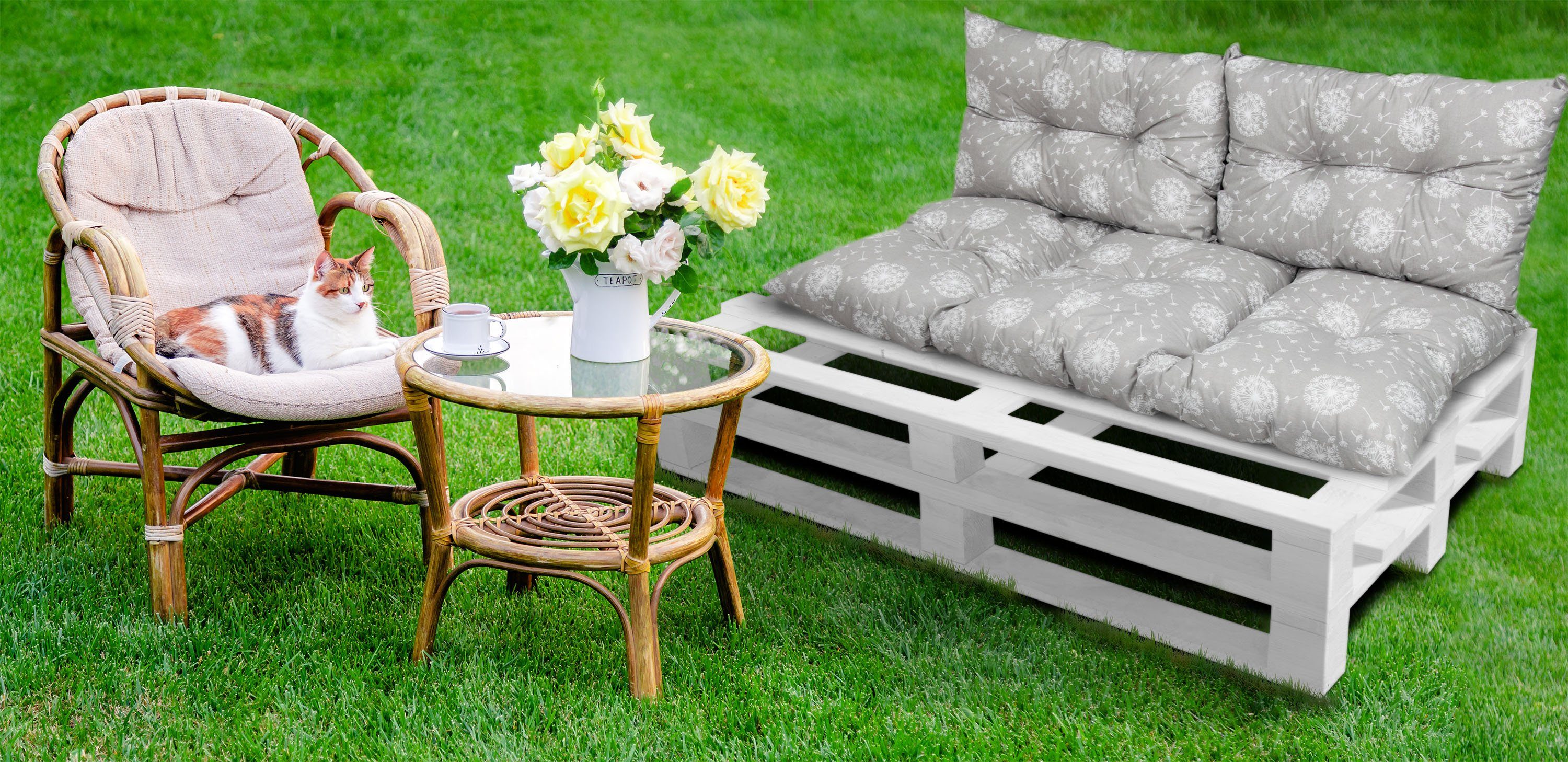 Amilian Stuhlkissen (Made in EU) Bankauflage, Gartenbankauflage, Rückenkissen, Pallettensitzkissen, Gartenkissen, Sitzauflage, Bankkissen für Gartenbank; Europaletten ;Palettenkissen, Set: 60x120cm + 2 x 40x60cm, 3er Set