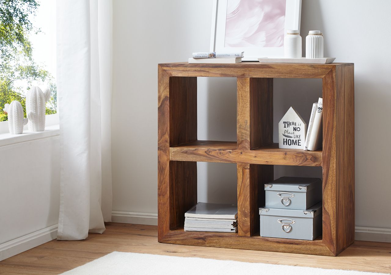 Wohnling Sheesham Standregal Massiv 82 cm mit 4 Böden Massivholz