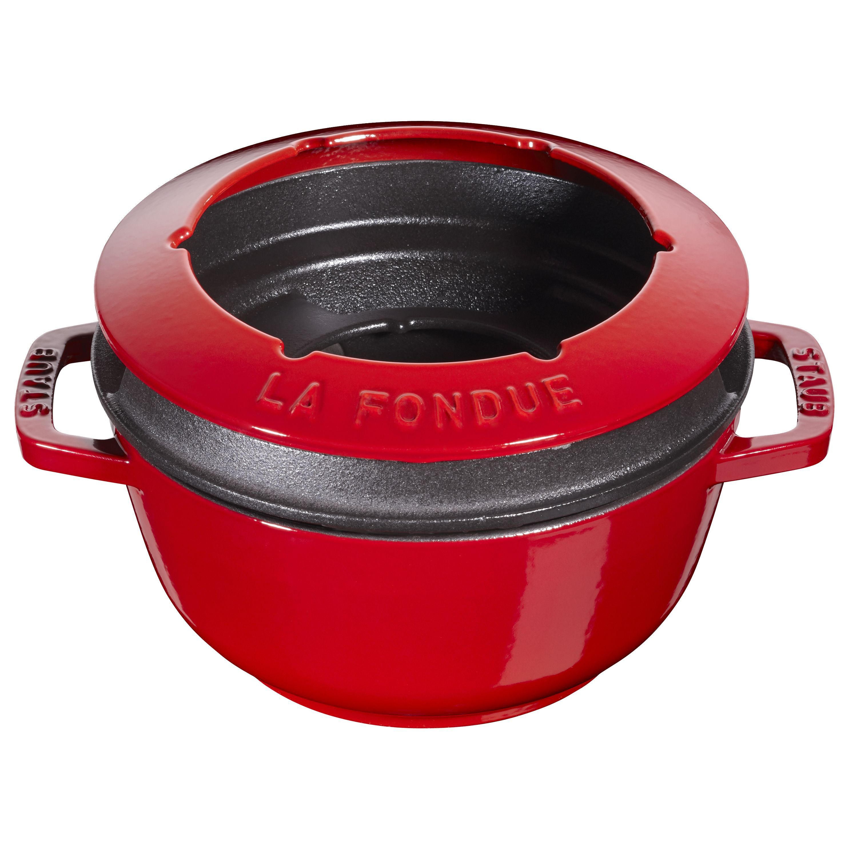 Fondue Set, 18cm, kirschrot innen cremefarben 18 cm, Kirsch-Rot