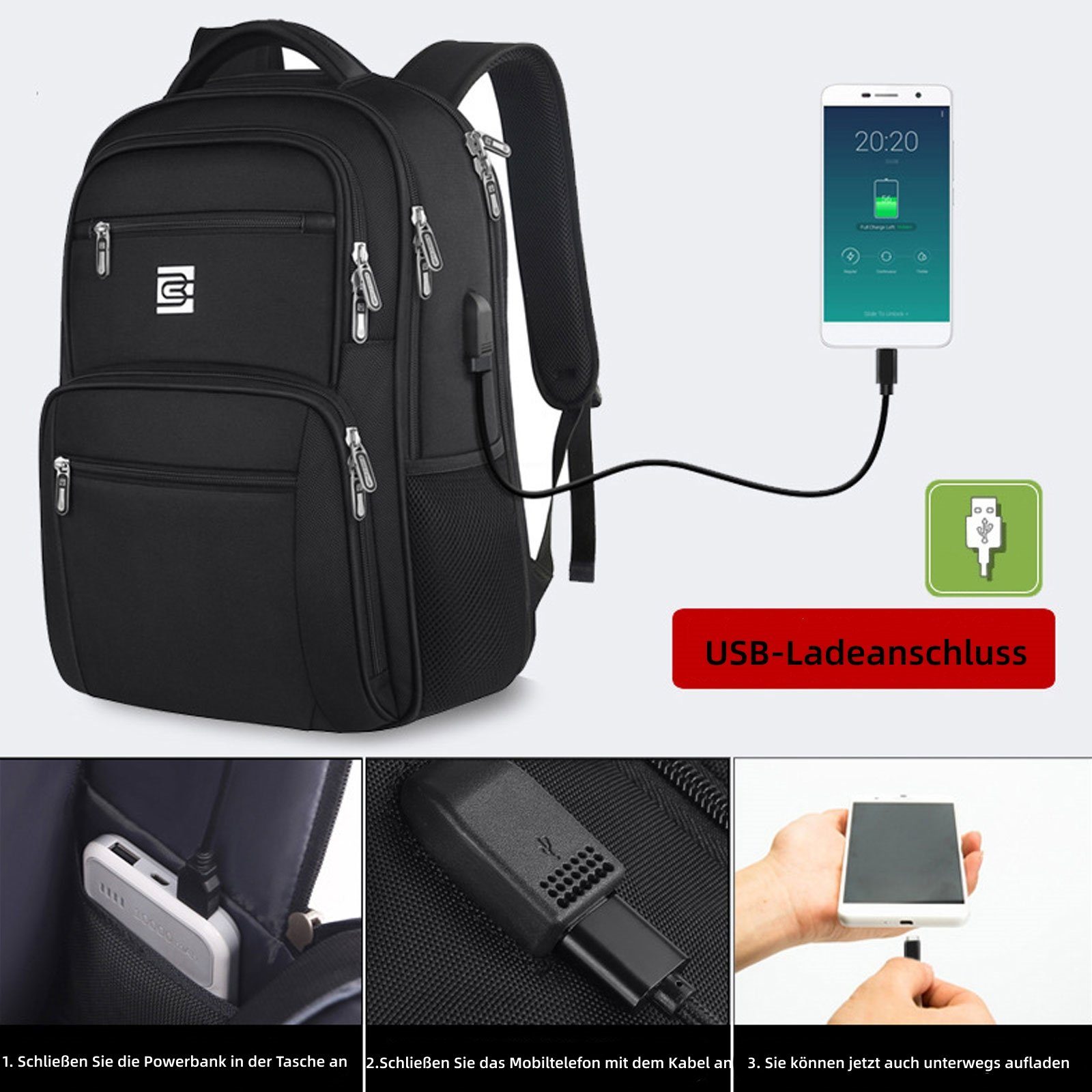WISHDOR Laptoprucksack Laptop Rucksack Rucksäcke Schulrucksack Wasserbeständig Laptoptasche (Notebook Laptop Tasche Schule Uni Rucksack, mit USB-Lade-Anschluss, Anti-Diebstahl, Backpack mit Laptopfach), für Herren Damen Jungen Teenager Freizeit Arbei