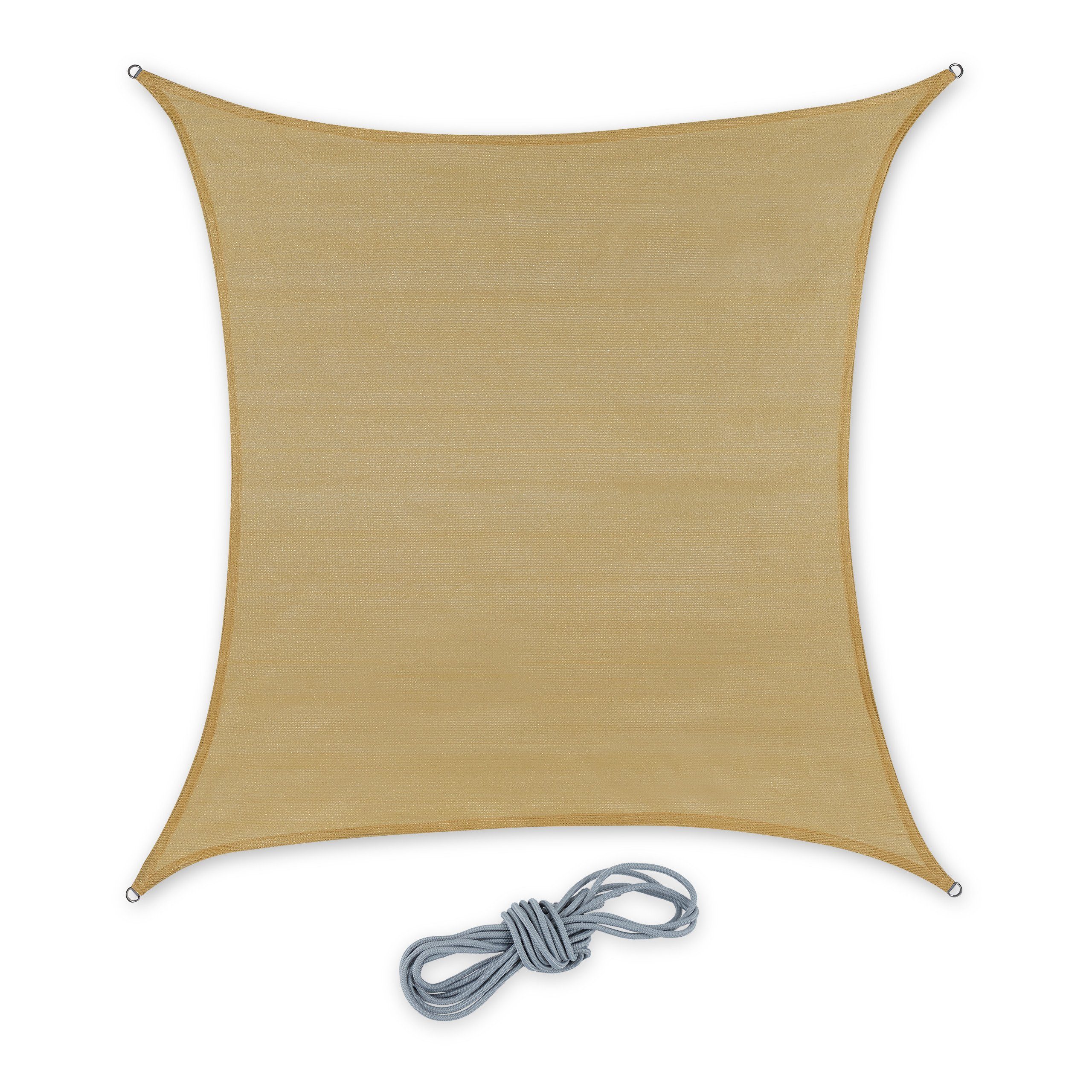 relaxdays Sonnensegel Quadratisches HDPE Sonnensegel sand, 2 x 2 m