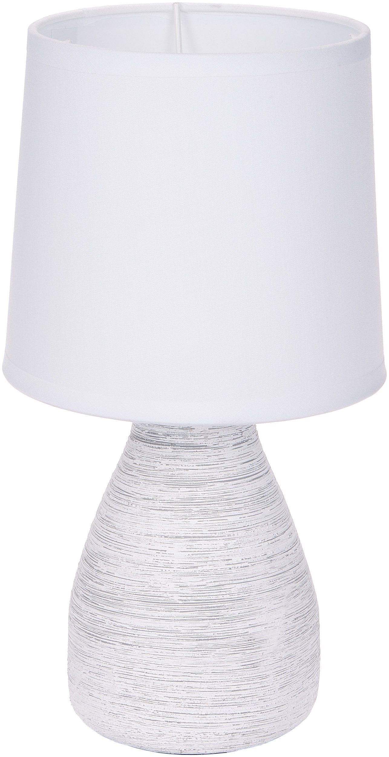BRUBAKER Tischleuchte Landhaus Shabby Chic, Designer Tischlampe, Ohne Leuchtmittel, 1x oder 2er Set Deko Nachttischlampe mit Stein Optik, Keramik, Schirm Weiß