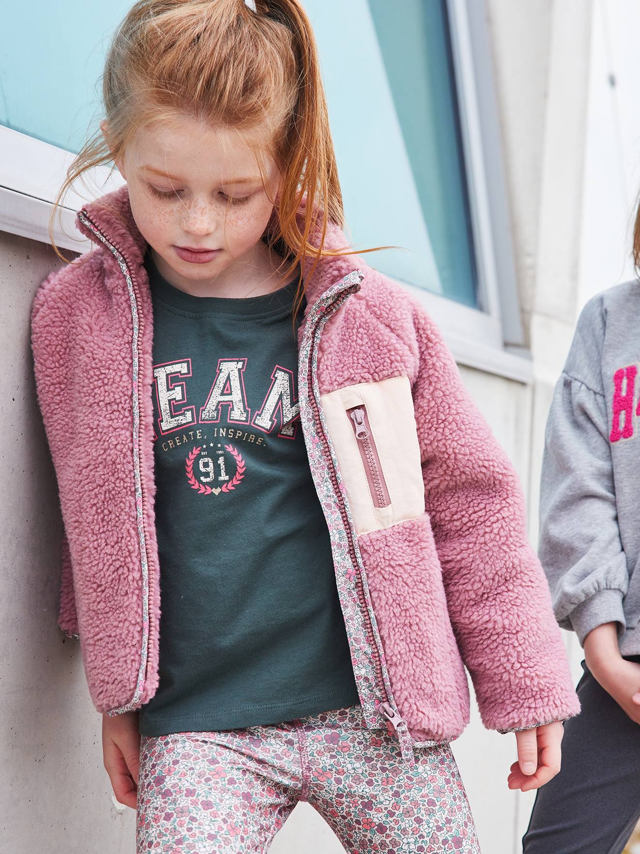 Vertbaudet Mädchen Sportjacke aus Teddyfleece - altrosa